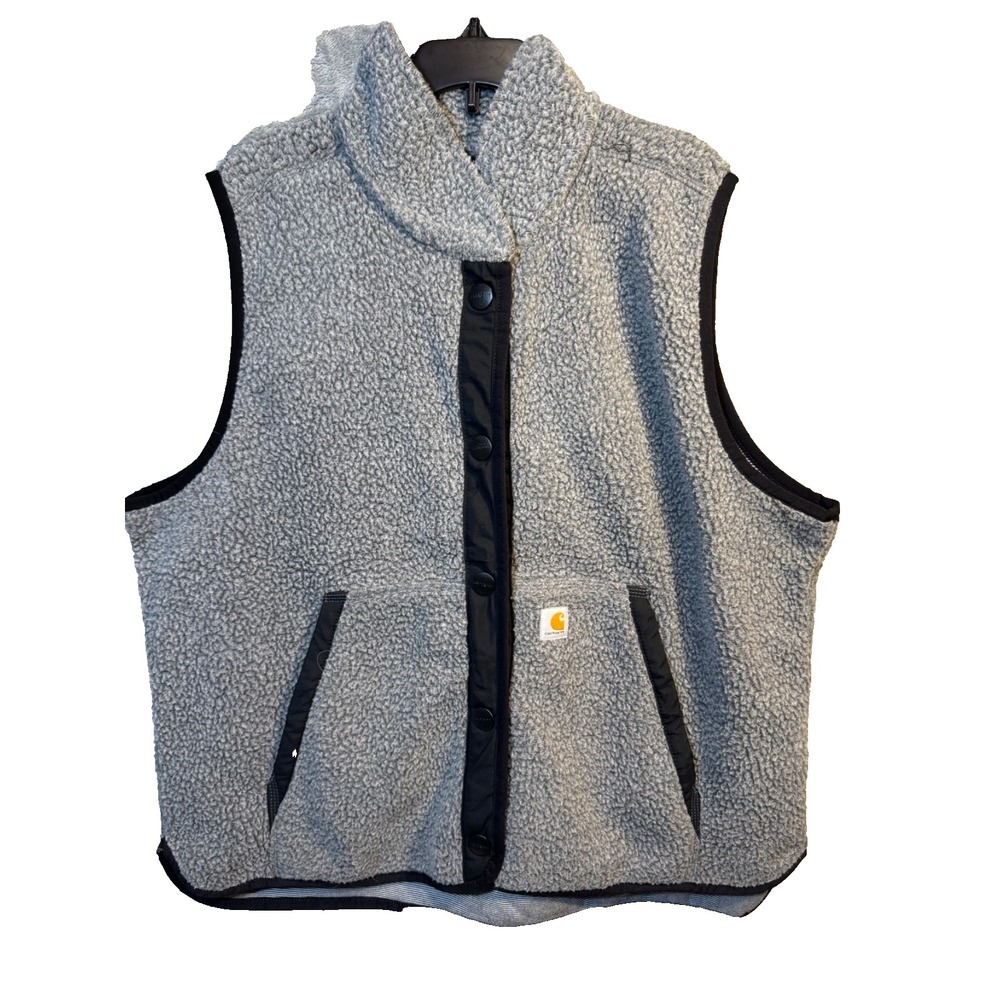 Carhartt Sherpa Fleece Snap Front Vest Womens XL Relaxed Fit Gray Black outdoors